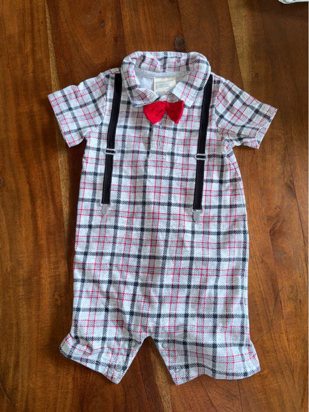 First Impressions Plaid‎ One-Piece with Red Bow and Black Trim